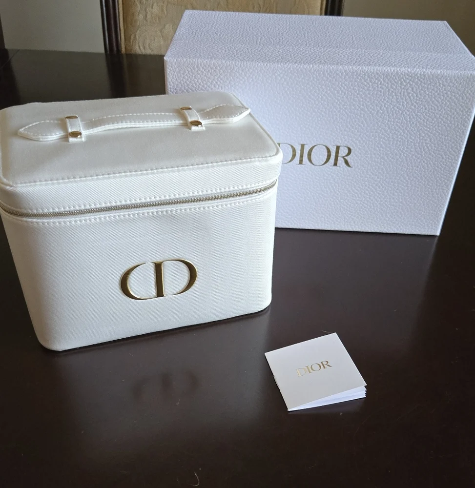 Cream Dior Vanity Case with Gold Accents
